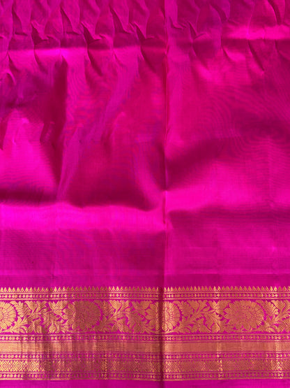 Gadwal Silk Saree Dark Teal Blue Colored Complemented With Gold Zari Border