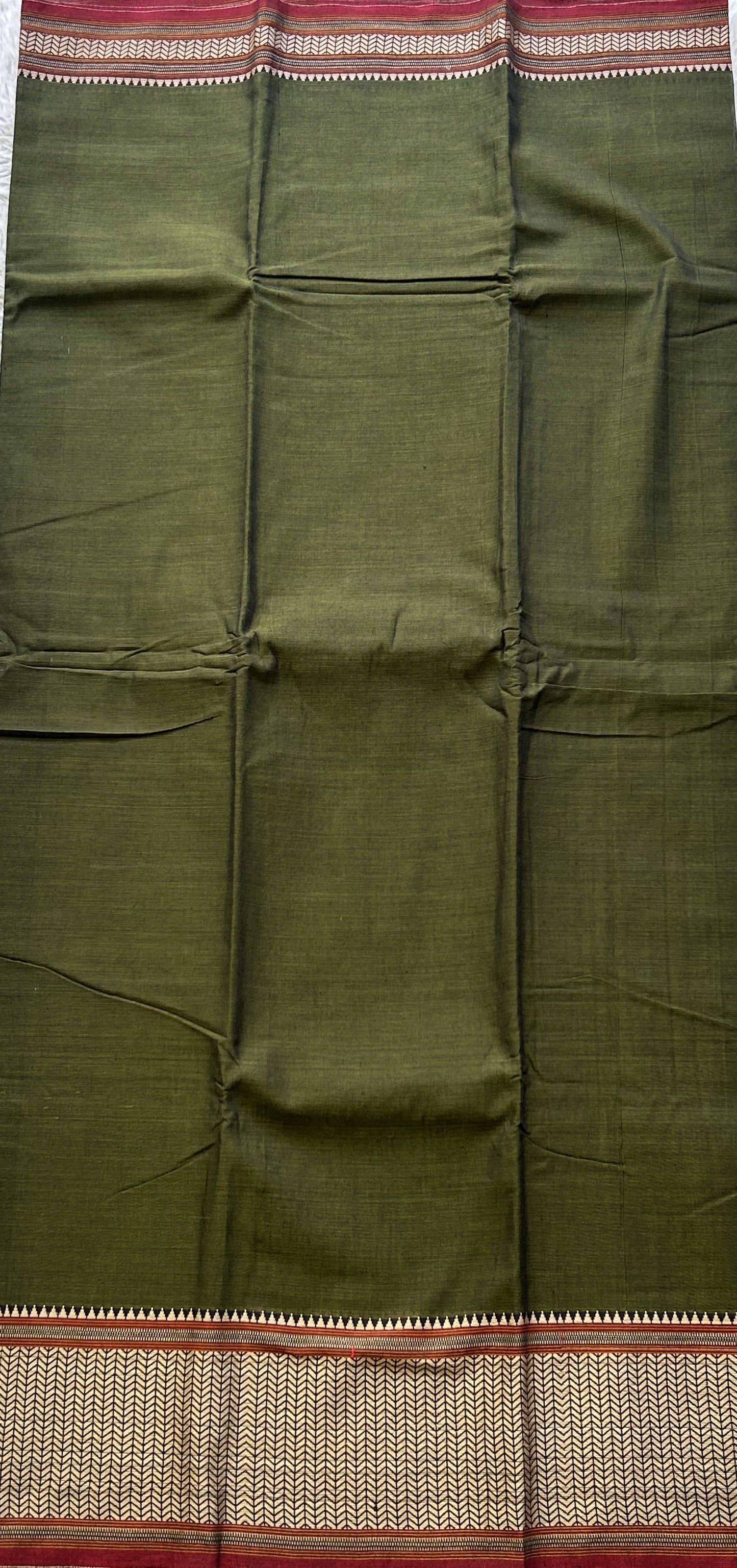 Narayanpet Cotton Dress Material – Dark Army Green Color | Handloom Cotton
