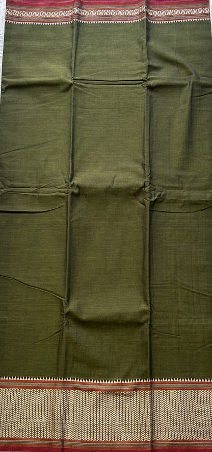 Narayanpet Cotton Dress Material – Dark Army Green Color | Handloom Cotton