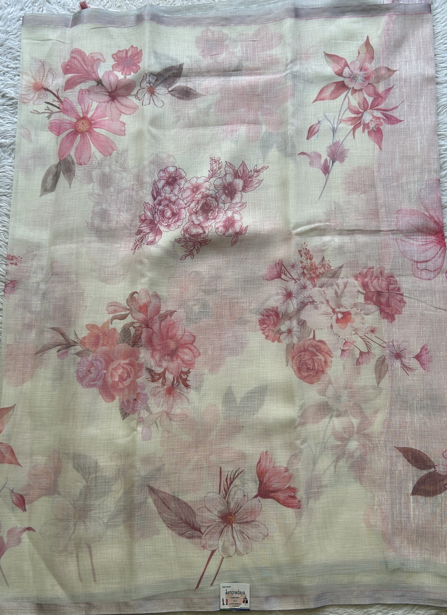 Fancy Linen Saree White Colored Exquisite with a Lace Border. - Sampradaya Designer Studio