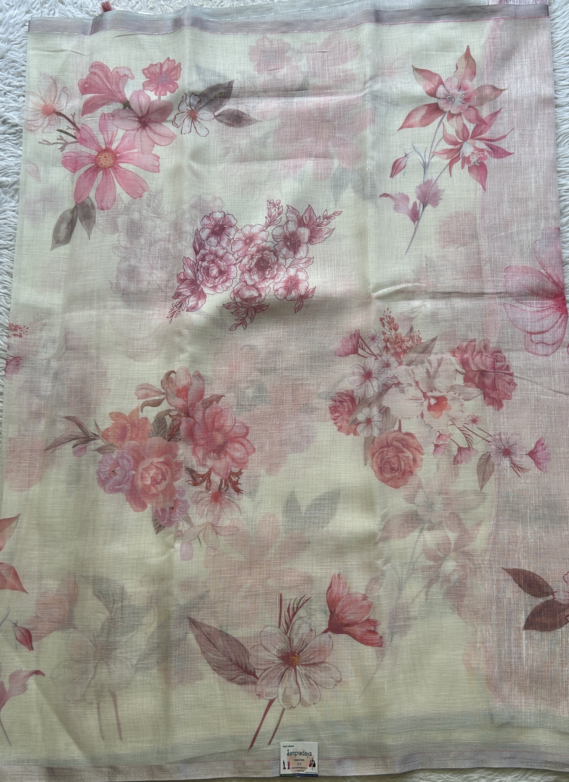 Fancy Linen Saree White Colored Exquisite with a Lace Border. - Sampradaya Designer Studio