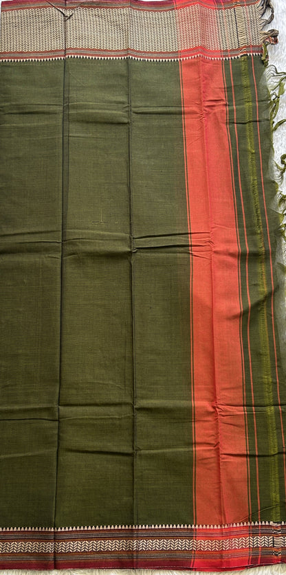 Narayanpet Cotton Dress Material – Dark Army Green Color | Handloom Cotton