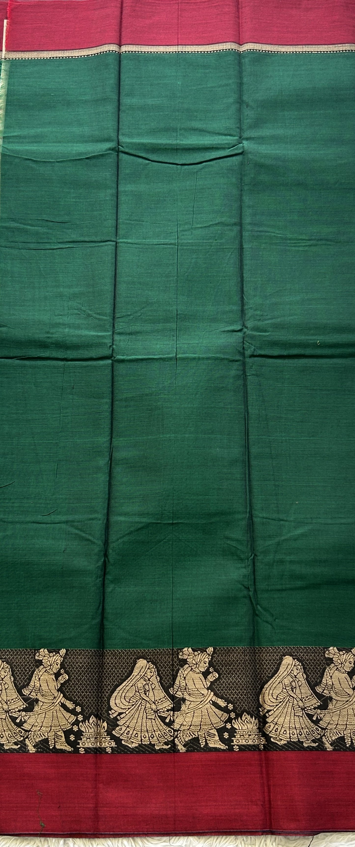 Narayanpet Cotton Dress Material – Dark Bottle Green Color | Handloom Cotton - Sampradaya Designer Studio