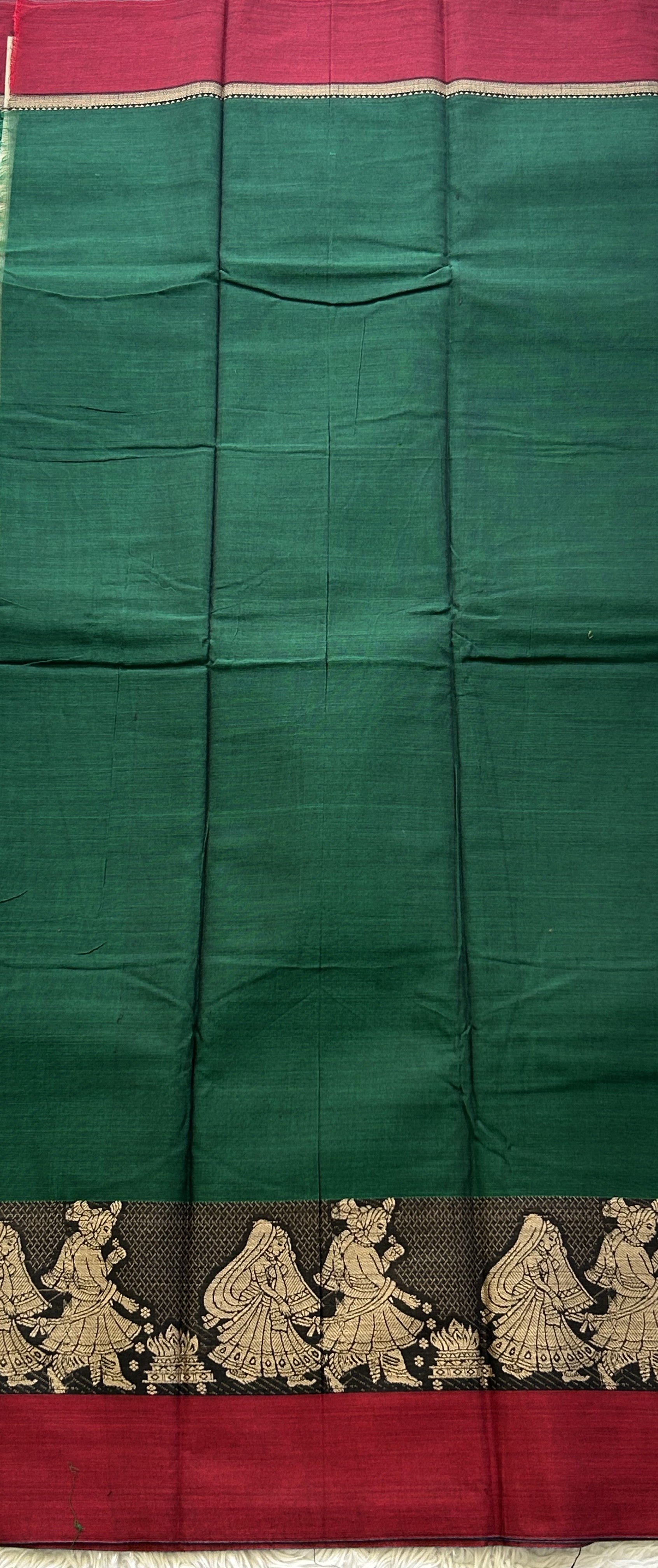 Narayanpet Cotton Dress Material – Dark Bottle Green Color | Handloom Cotton - Sampradaya Designer Studio