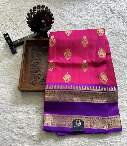 Venkatagiri Pattu Saree Dark Pink Complemented With a Violet Color Zari Border - Sampradaya Designer Studio