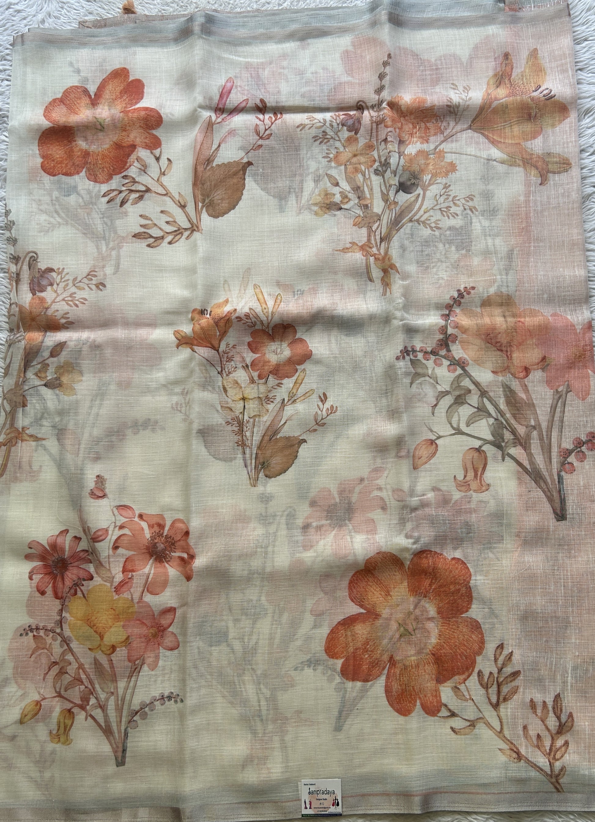 Fancy Linen Saree Off White Colored Exquisite with a Lace Border. - Sampradaya Designer Studio