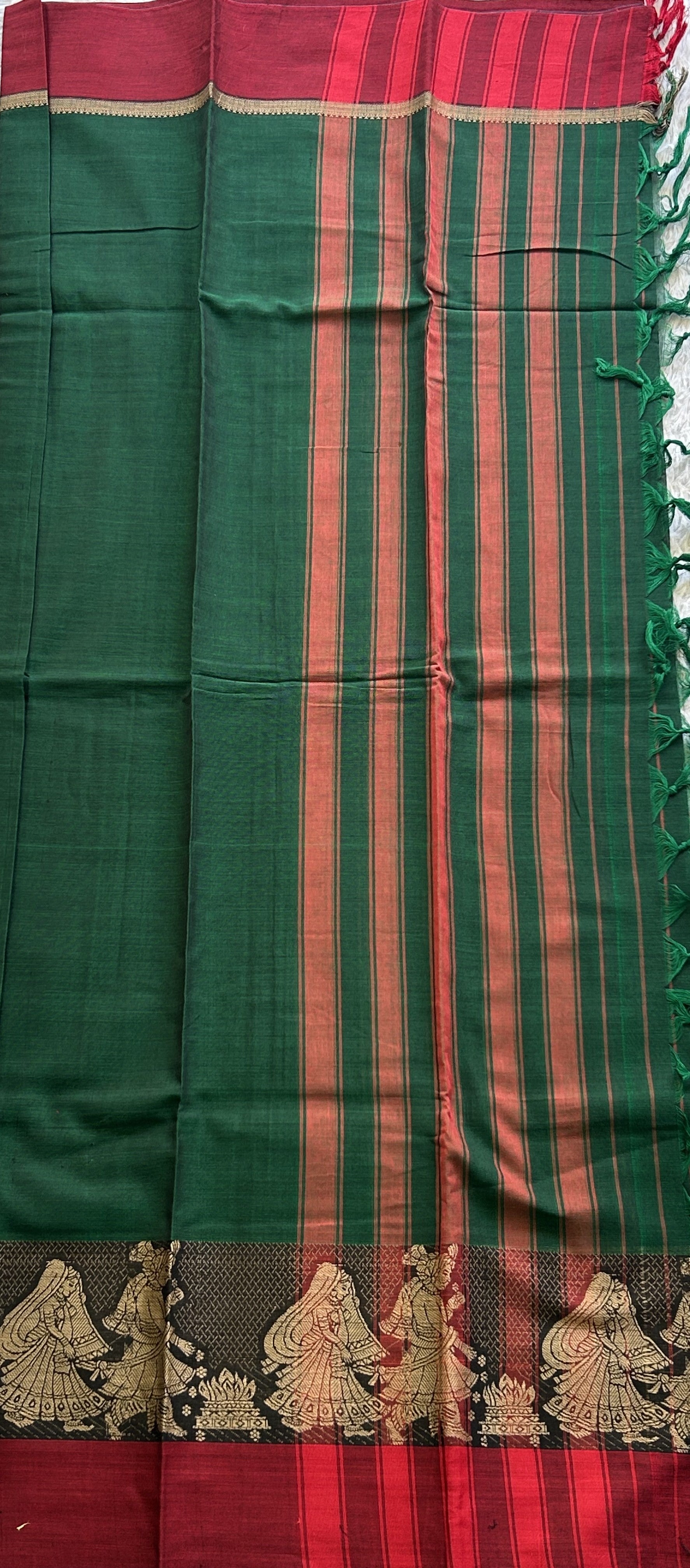 Narayanpet Cotton Dress Material – Dark Bottle Green Color | Handloom Cotton - Sampradaya Designer Studio