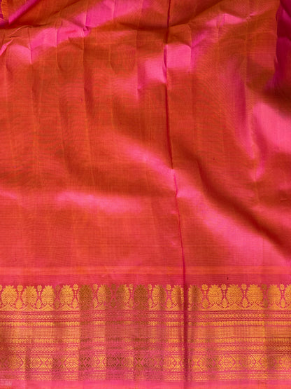 Gadwal Silk Saree Sacramento Colored Complemented With Gold Zari Border - Sampradaya Designer Studio