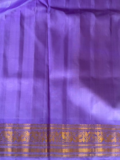 Gadwal Silk Saree Eggnog Colored Complemented With Gold Zari Border - Sampradaya Designer Studio