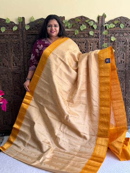 Gadwal Silk Saree Flax Colored Complemented With Gold Zari Border