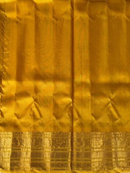 Gadwal Silk Saree Flax Colored Complemented With Gold Zari Border