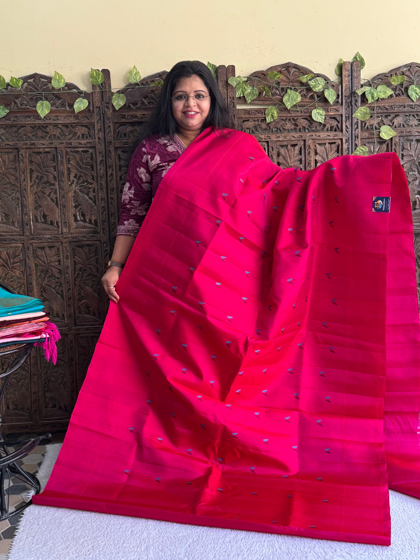 Gadwal Silk Saree Magenta Colored Complemented With Plain Border - Sampradaya Designer Studio