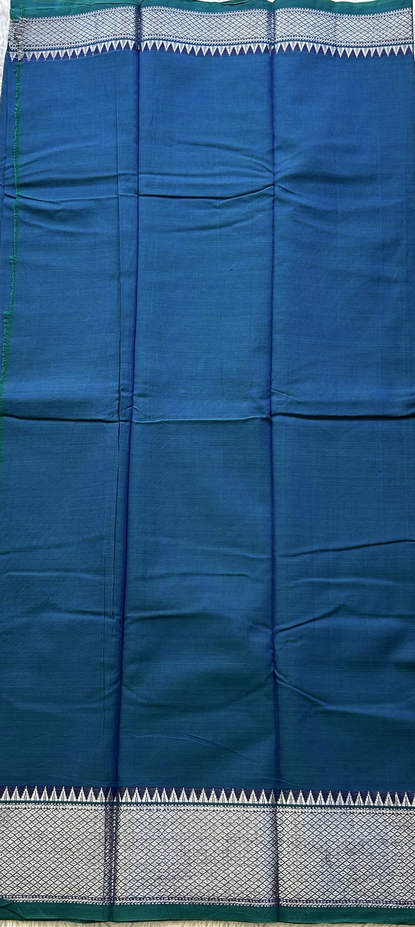 Narayanpet Cotton Dress Material – Sapphire Color Silver Zari Border | Handloom Cotton