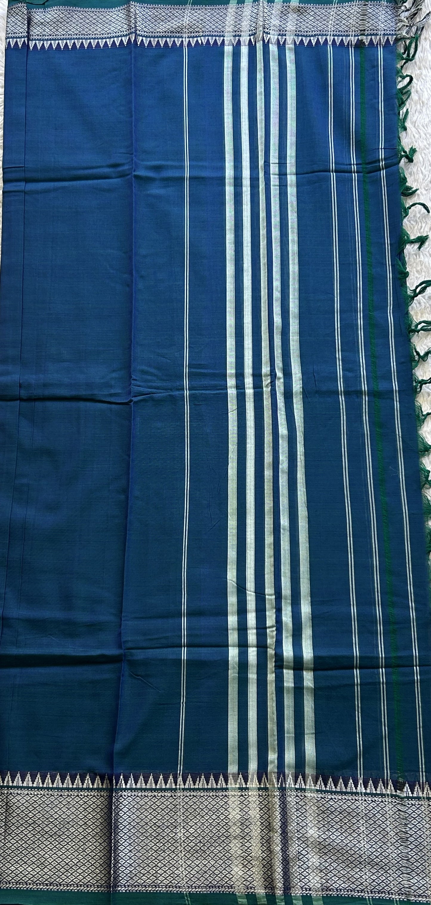 Narayanpet Cotton Dress Material – Sapphire Color Silver Zari Border | Handloom Cotton