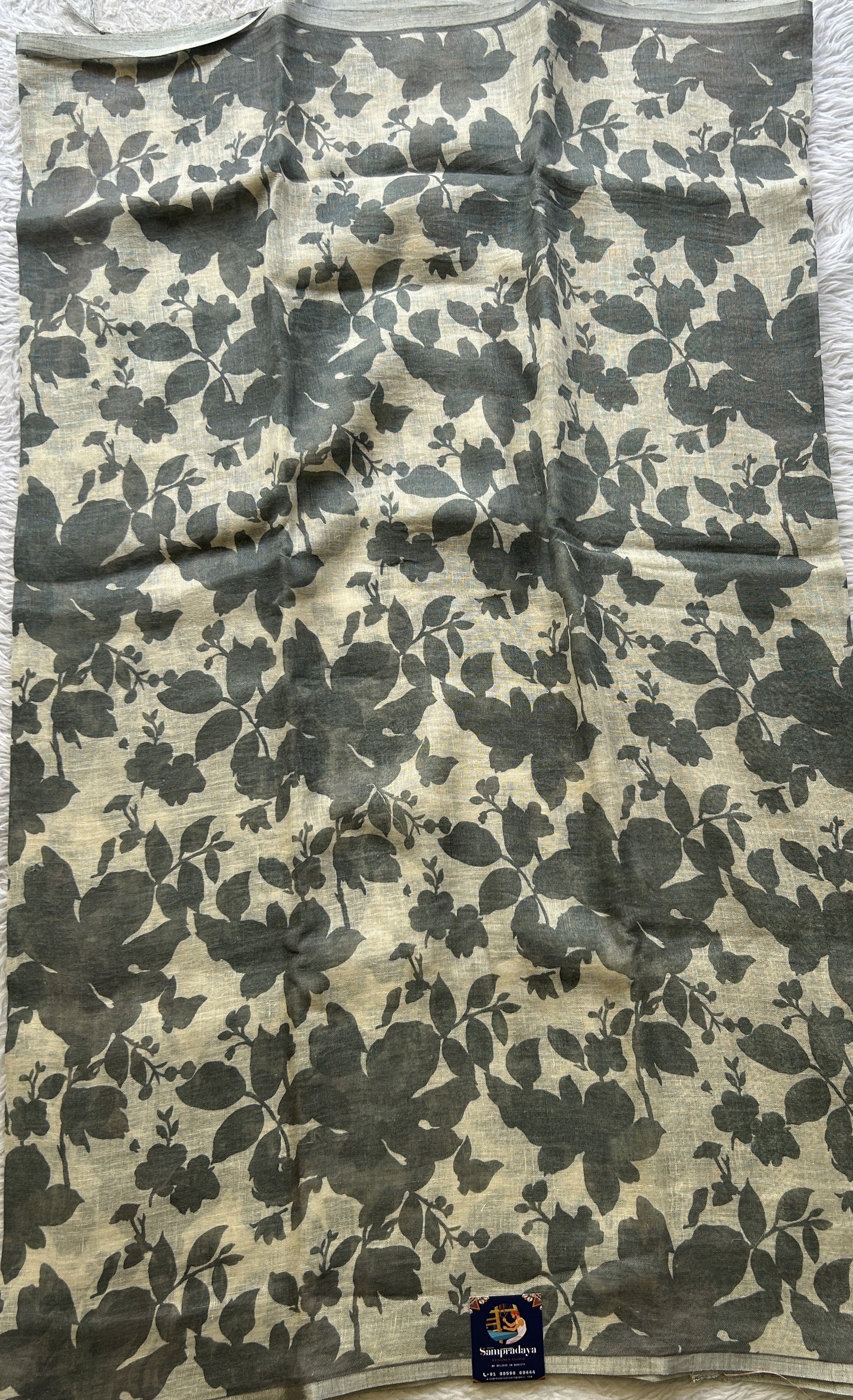 Fancy Linen Saree Gray Colored Complemented with a Lace Border. - Sampradaya Designer Studio