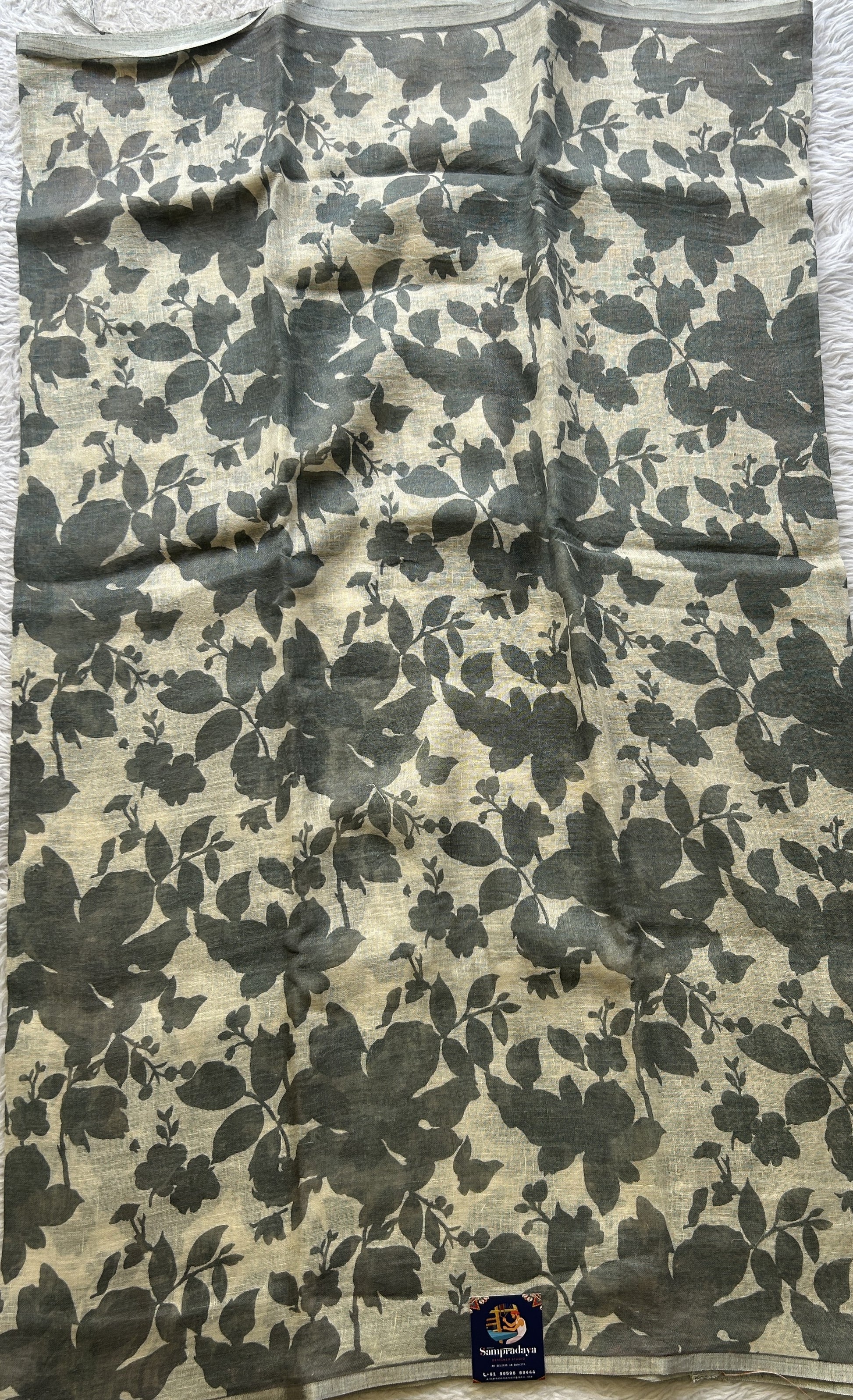 Fancy Linen Saree Gray Colored Complemented with a Lace Border. - Sampradaya Designer Studio
