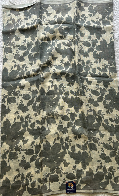 Fancy Linen Saree Gray Colored Complemented with a Lace Border. - Sampradaya Designer Studio