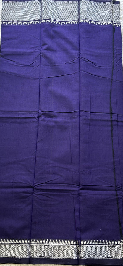 Narayanpet Cotton Dress Material – Eggplant Color Silver Zari Border | Handloom Cotton