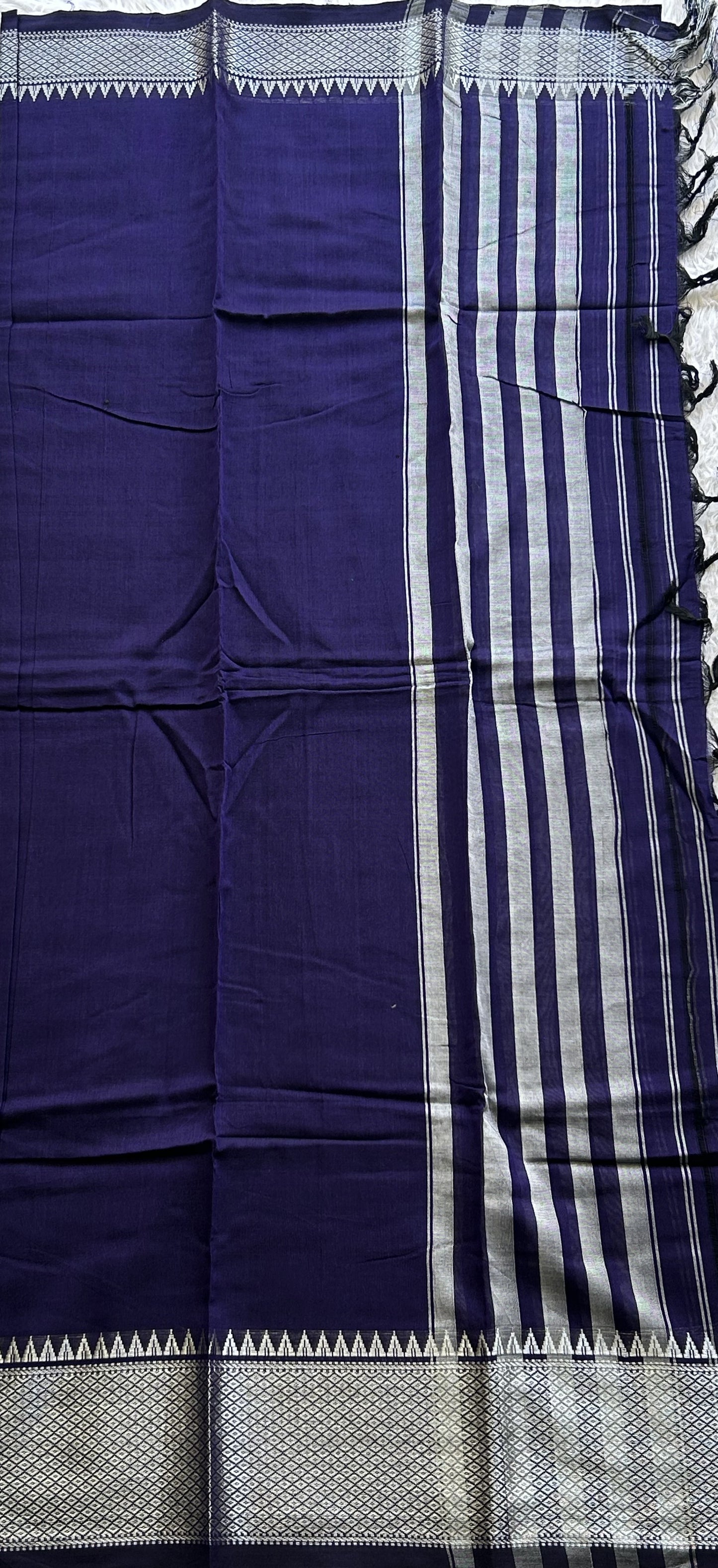 Narayanpet Cotton Dress Material – Eggplant Color Silver Zari Border | Handloom Cotton