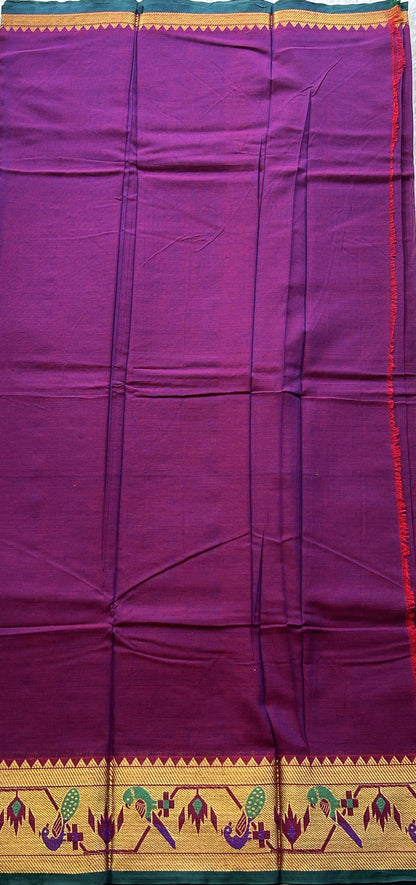 Narayanpet Cotton Dress Material – Lollipop Color Gold Zari Border | Handloom Cotton