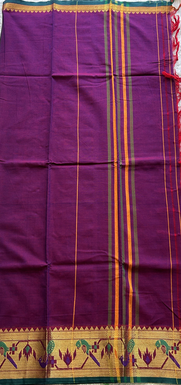 Narayanpet Cotton Dress Material – Lollipop Color Gold Zari Border | Handloom Cotton - Sampradaya Designer Studio