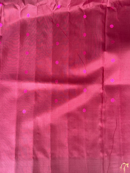 Gadwal Silk Saree Salmon Colored Complemented With Plain Border - Sampradaya Designer Studio