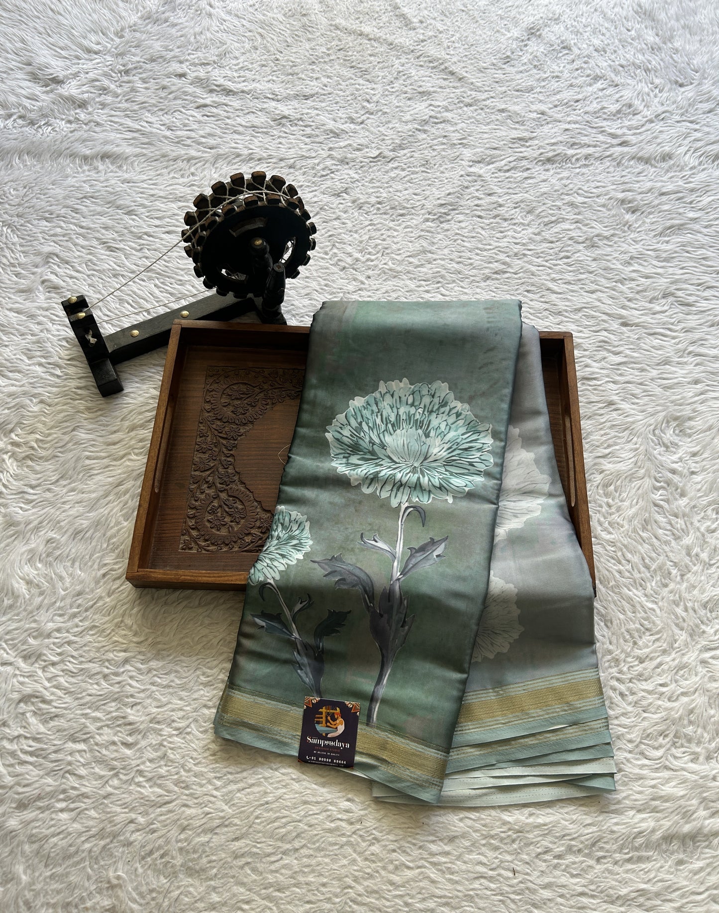 Satin Silk Saree Sea Green Colored Complemented with a Zari Border. - Sampradaya Designer Studio