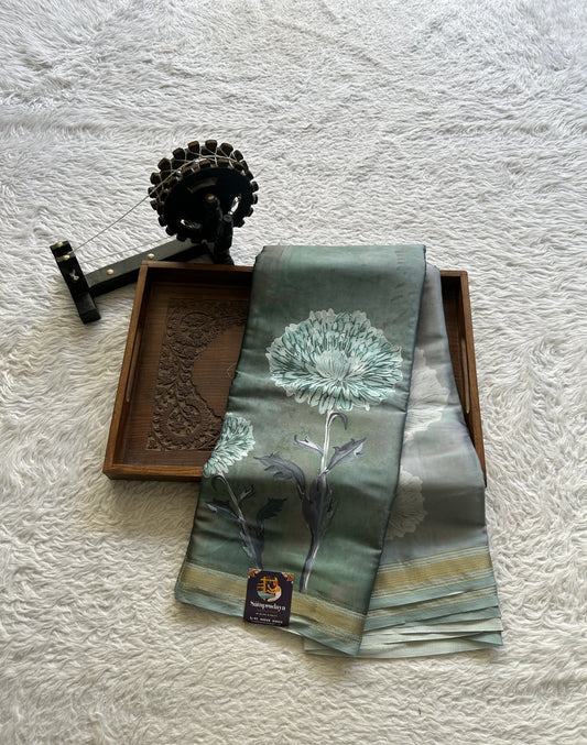 Satin Silk Saree Sea Green Colored Complemented with a Zari Border. - Sampradaya Designer Studio