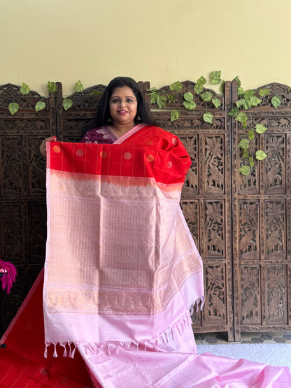 Gadwal Silk Saree Chili Red Colored Complemented With Plain Border - Sampradaya Designer Studio