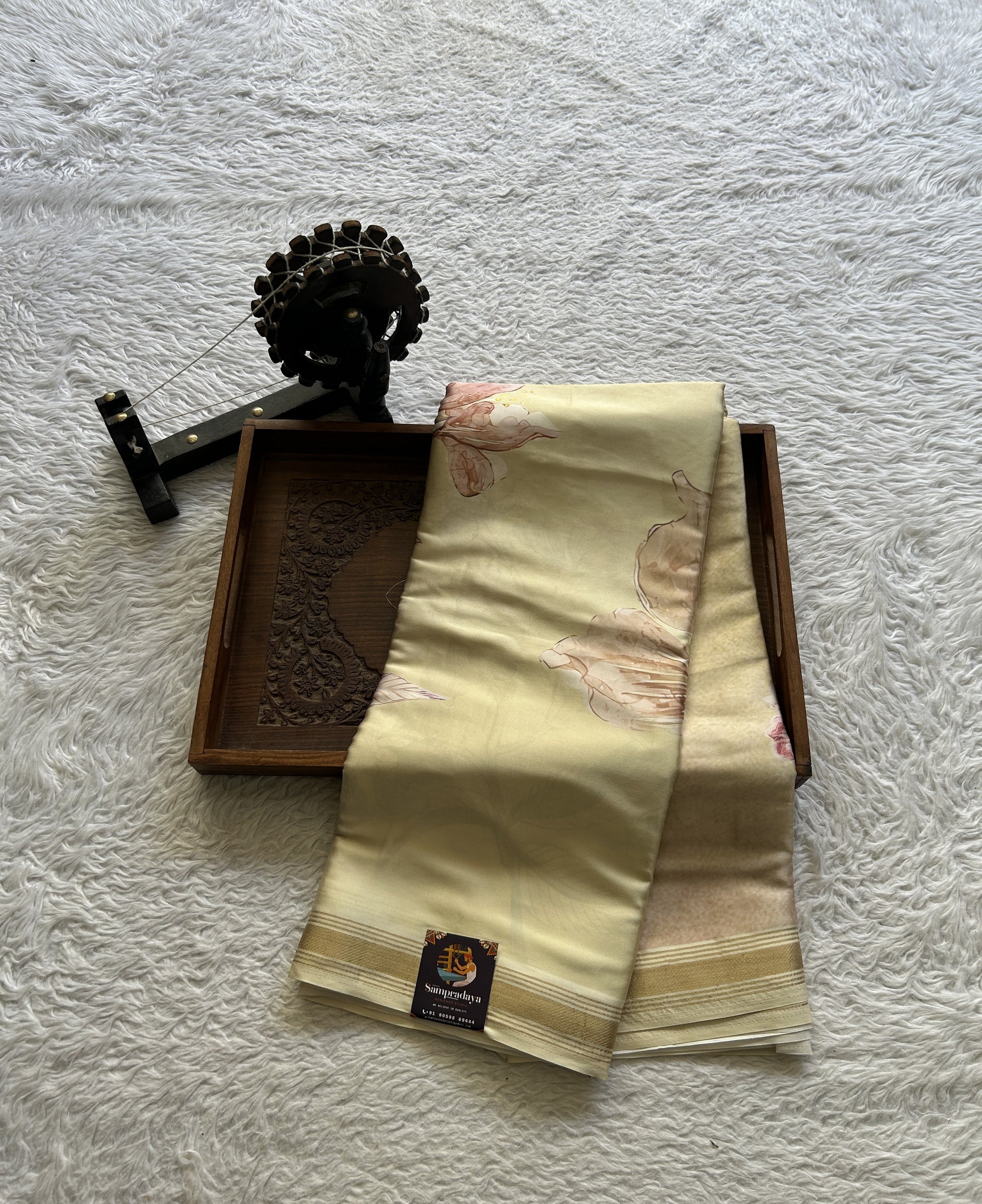Satin Silk Saree Light Yellow Colored Complemented with a Zari Border. - Sampradaya Designer Studio