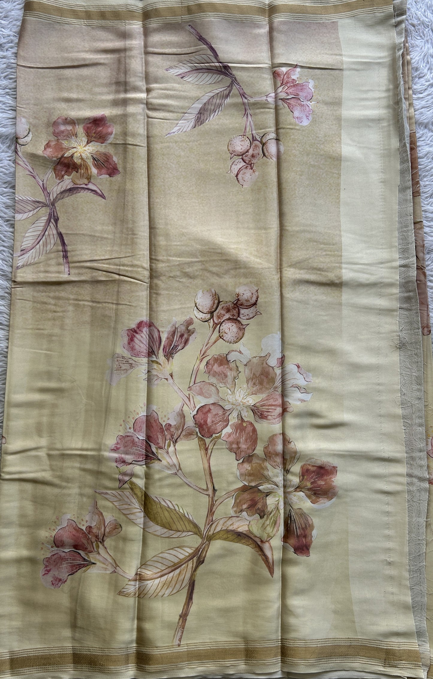Satin Silk Saree Light Yellow Colored Complemented with a Zari Border. - Sampradaya Designer Studio
