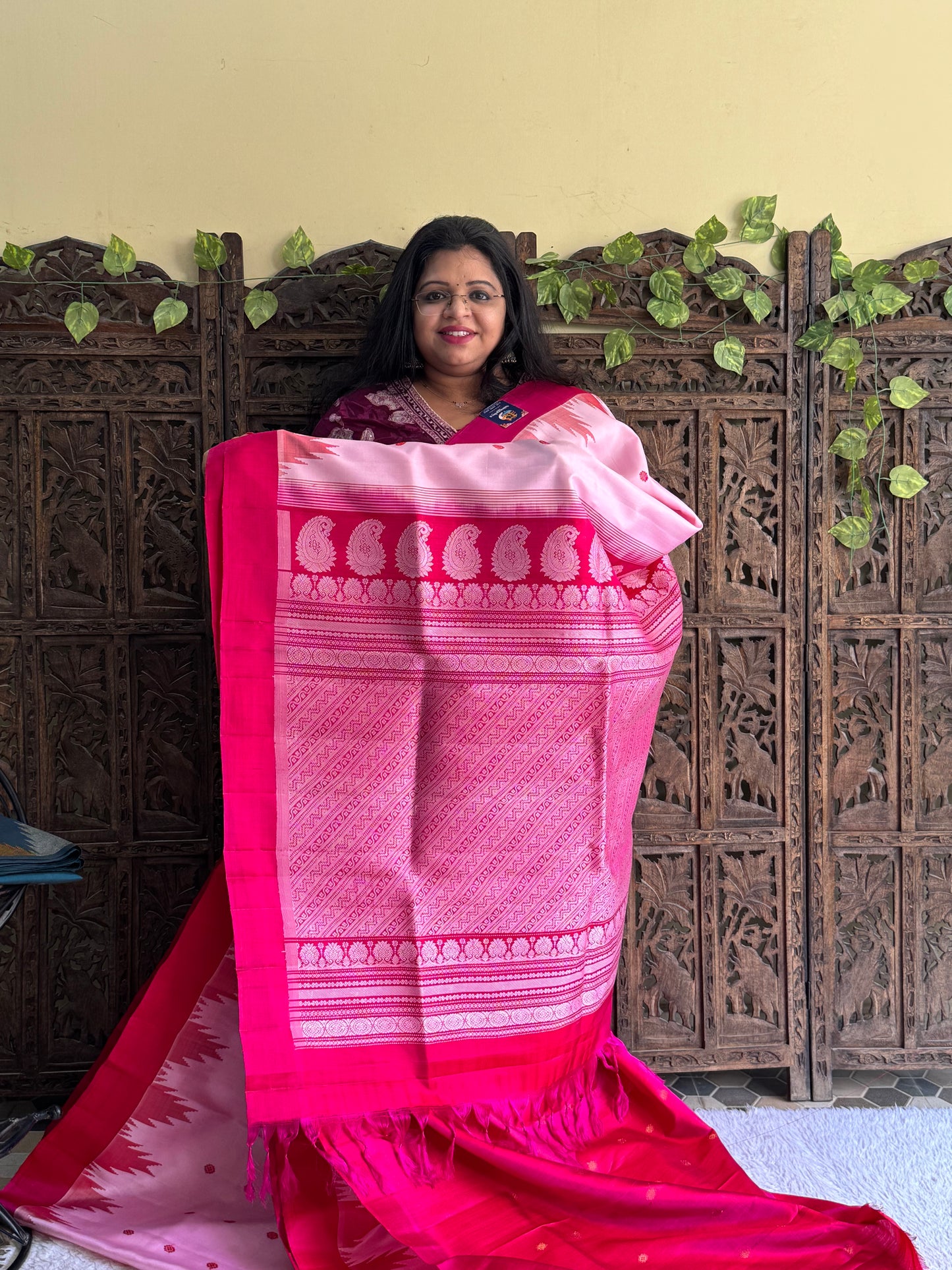 Gadwal Silk Saree Light Rose Pink Colored Complemented With Plain Border - Sampradaya Designer Studio