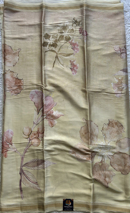 Satin Silk Saree Light Yellow Colored Complemented with a Zari Border. - Sampradaya Designer Studio