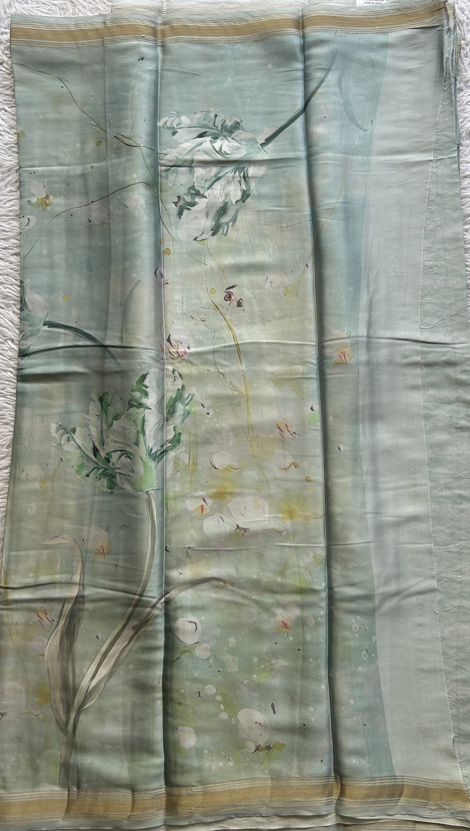 Satin Silk Saree Mint Green Colored Complemented with a Zari Border. - Sampradaya Designer Studio