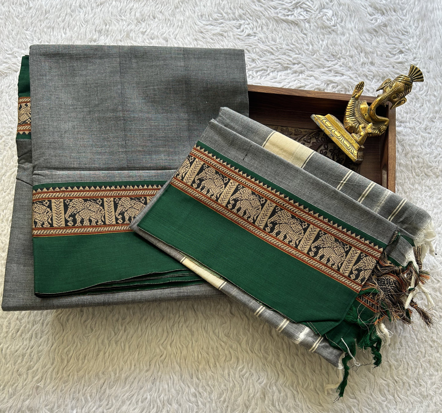 Narayanpet Cotton Dress Material – Gray Color | Handloom Cotton