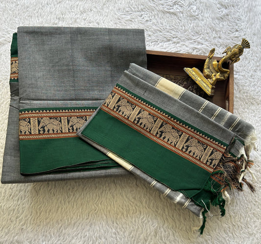 Narayanpet Cotton Dress Material – Gray Color | Handloom Cotton