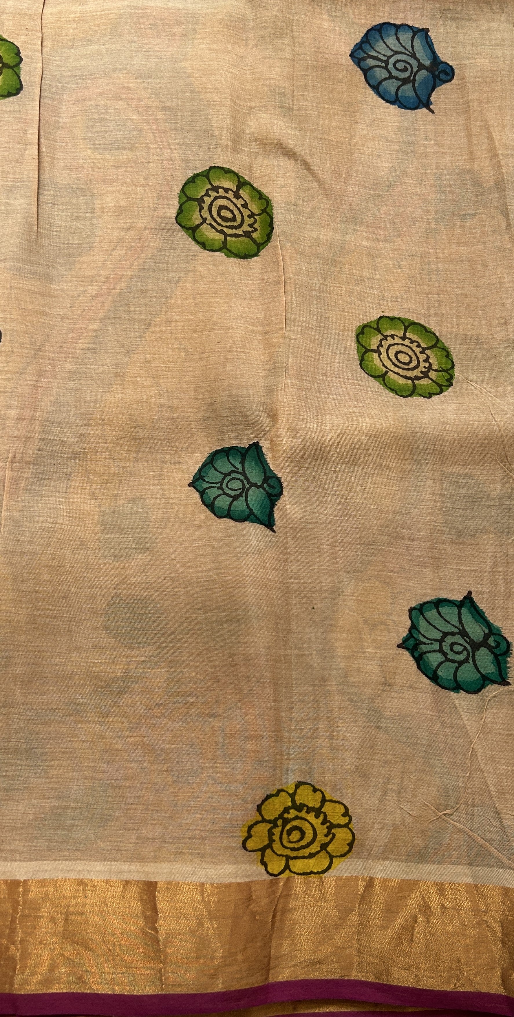 Pen Kalamkari Saree Maroon colored allover saree complemented with a Gold Zari border - Sampradaya Designer Studio