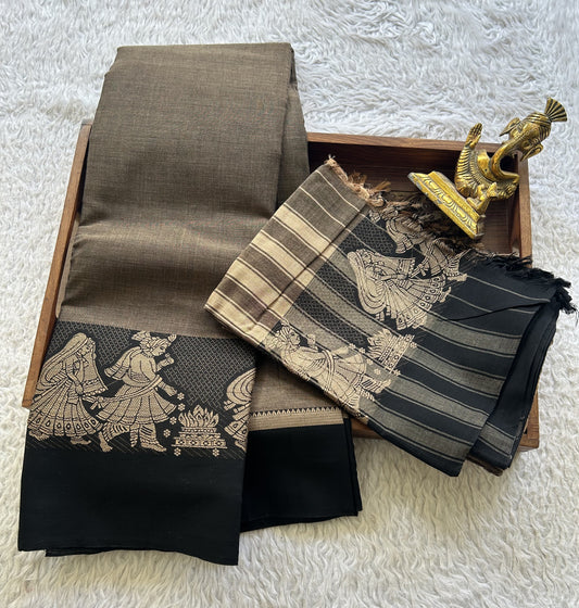 Narayanpet Cotton Dress Material – Taupe Color | Handloom Cotton