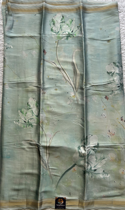 Satin Silk Saree Mint Green Colored Complemented with a Zari Border. - Sampradaya Designer Studio