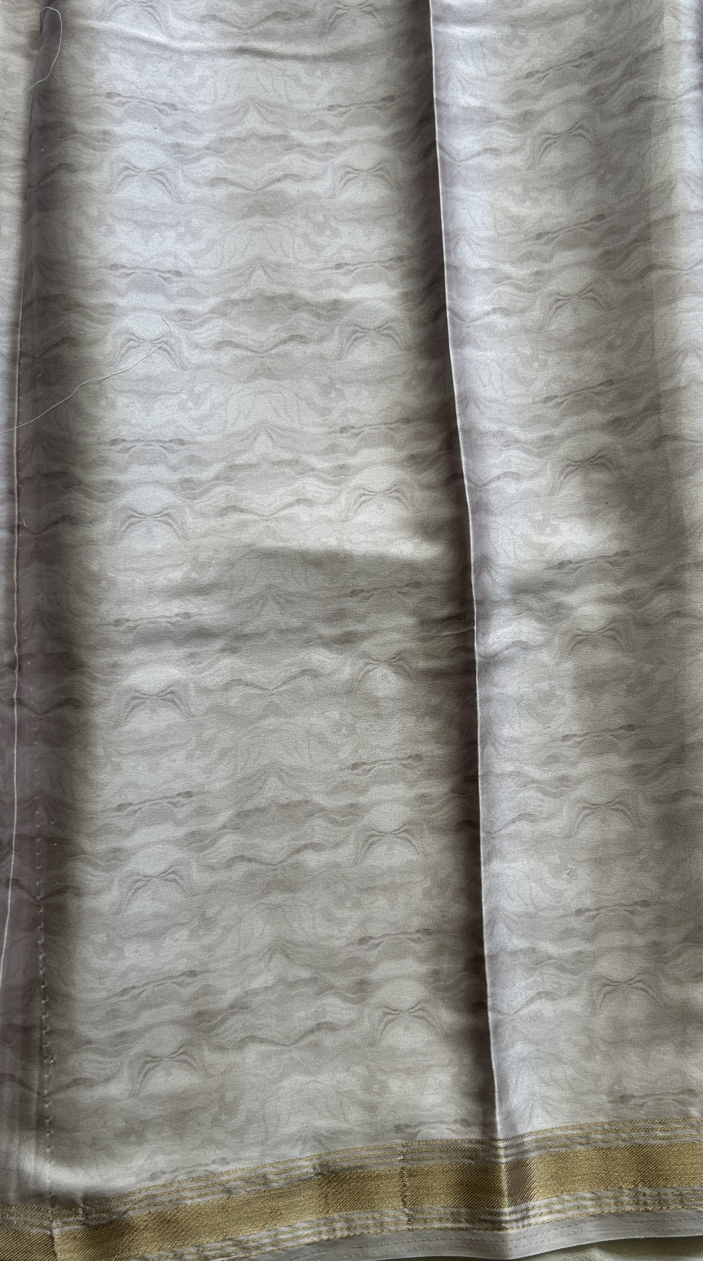 Satin Silk Saree Ash Colored Complemented with a Zari Border. - Sampradaya Designer Studio