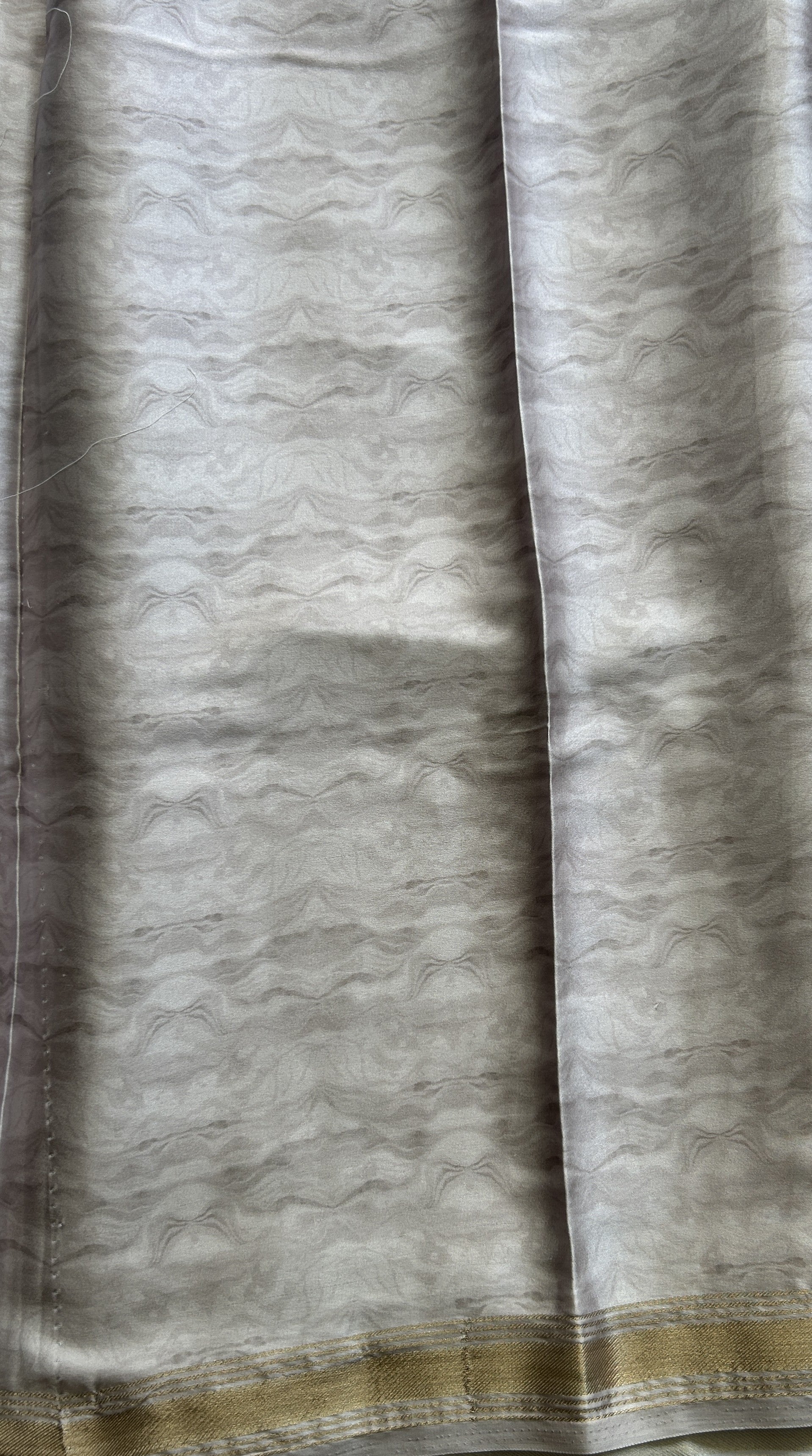 Satin Silk Saree Ash Colored Complemented with a Zari Border. - Sampradaya Designer Studio