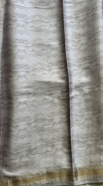 Satin Silk Saree Ash Colored Complemented with a Zari Border. - Sampradaya Designer Studio