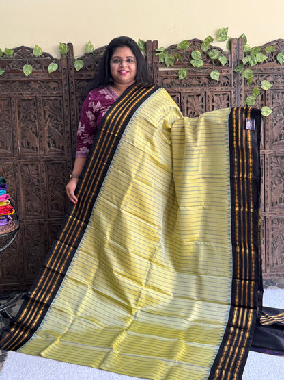 Gadwal Silk Saree Laguna Green Colored Complemented With Gold Zari Border - Sampradaya Designer Studio