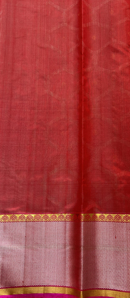 Chanderi Pattu Saree Red colored saree complemented with a Silver Zari border - Sampradaya Designer Studio