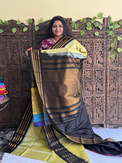 Gadwal Silk Saree Laguna Green Colored Complemented With Gold Zari Border - Sampradaya Designer Studio