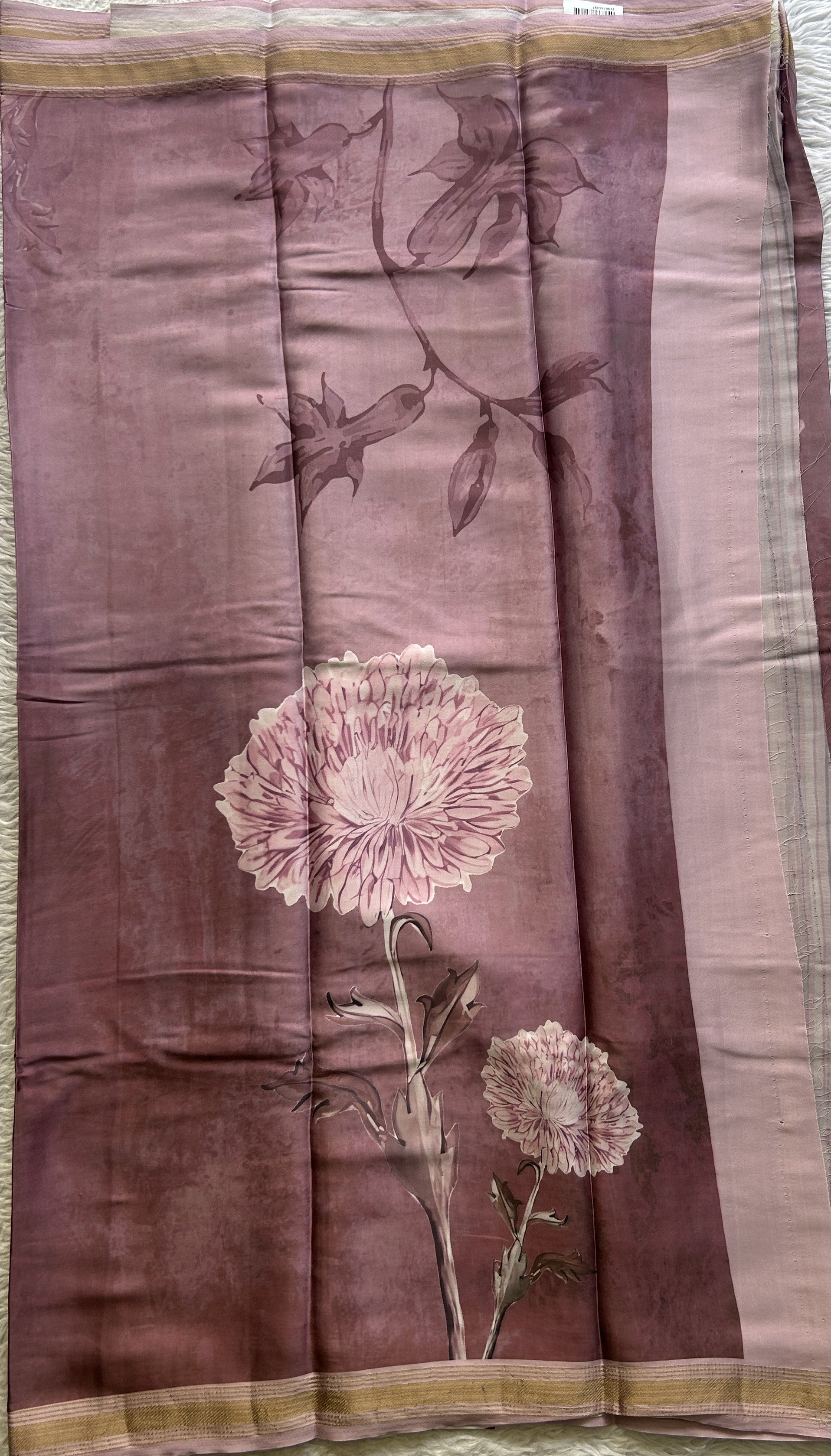 Satin Silk Saree Mauve Colored Complemented with a Zari Border. - Sampradaya Designer Studio