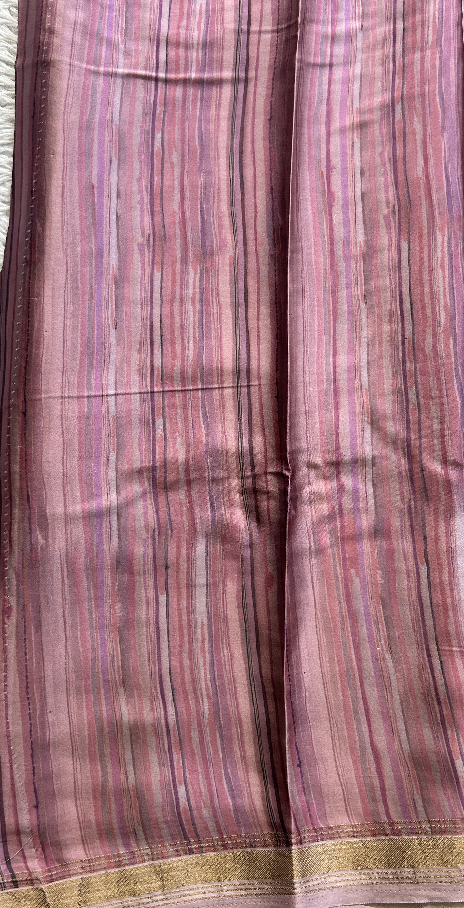 Satin Silk Saree Mauve Colored Complemented with a Zari Border. - Sampradaya Designer Studio