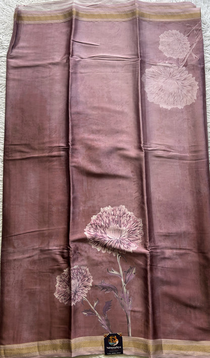 Satin Silk Saree Mauve Colored Complemented with a Zari Border. - Sampradaya Designer Studio
