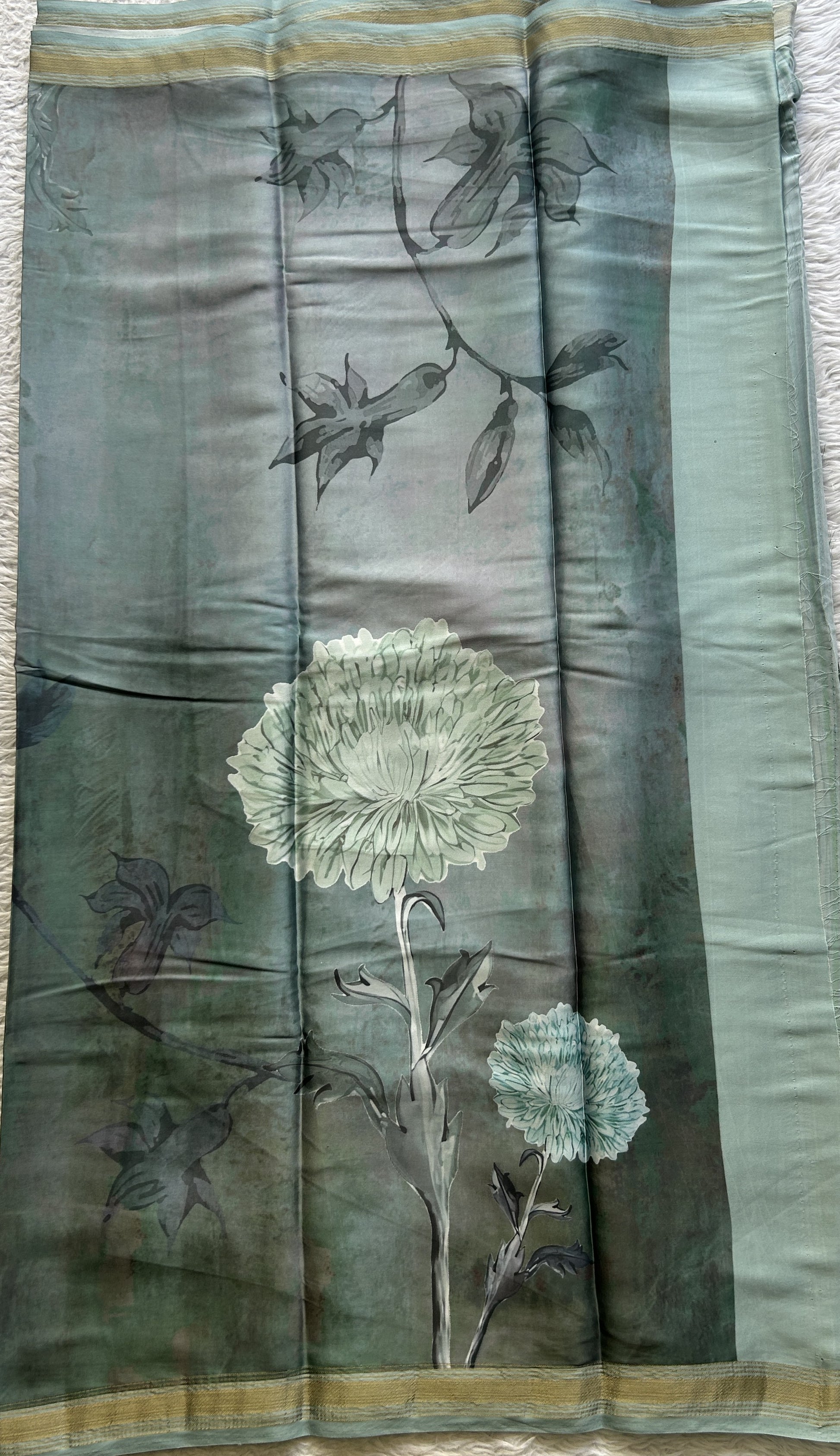 Satin Silk Saree Sea Green Colored Complemented with a Zari Border. - Sampradaya Designer Studio