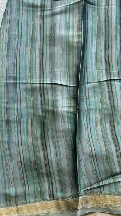 Satin Silk Saree Sea Green Colored Complemented with a Zari Border. - Sampradaya Designer Studio